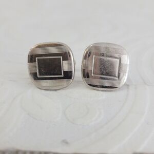 Vintage‎ Anson Silver Tone Engine Turned Square Cufflinks Mid Century Modern